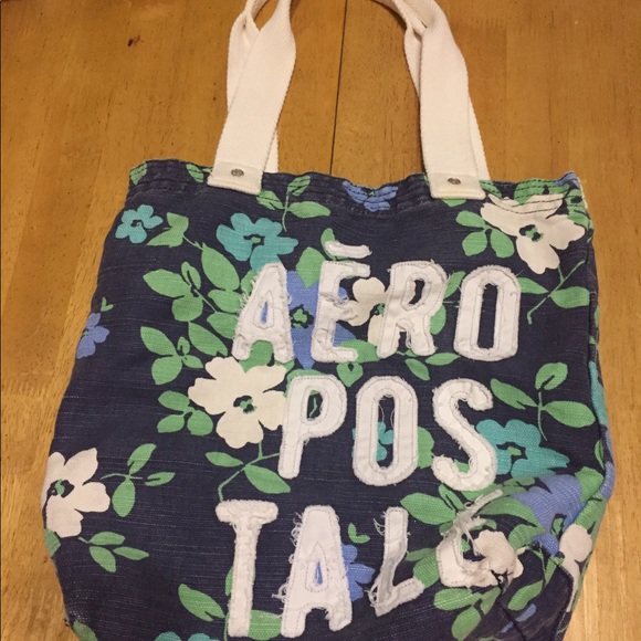 AEROPOSTALE Floral Tote BAG Handle Jute Cotton - Picture 1 of 8